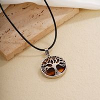 Ig Style Simple Style Round Tree Stainless Steel Natural Stone Leather Rope Inlay Natural Stone Pendant Necklace main image 10