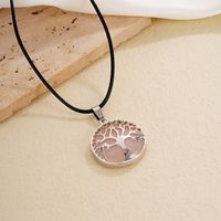 Ig Style Simple Style Round Tree Stainless Steel Natural Stone Leather Rope Inlay Natural Stone Pendant Necklace main image 7