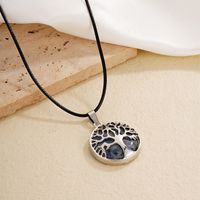Ig Style Simple Style Round Tree Stainless Steel Natural Stone Leather Rope Inlay Natural Stone Pendant Necklace main image 6