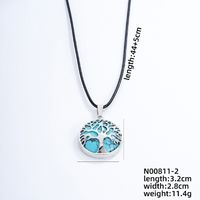 Ig Style Simple Style Round Tree Stainless Steel Natural Stone Leather Rope Inlay Natural Stone Pendant Necklace main image 2
