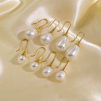 1 Pair Elegant Simple Style Solid Color Plating Inlay 304 Stainless Steel Freshwater Pearl Pearl 14K Gold Plated Drop Earrings main image 1