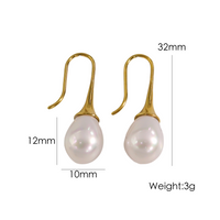 1 Pair Elegant Simple Style Solid Color Plating Inlay 304 Stainless Steel Freshwater Pearl Pearl 14K Gold Plated Drop Earrings sku image 2