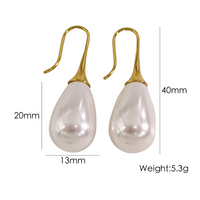 1 Pair Elegant Simple Style Solid Color Plating Inlay 304 Stainless Steel Freshwater Pearl Pearl 14K Gold Plated Drop Earrings sku image 1