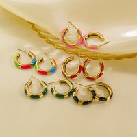 1 Pair Simple Style Round Enamel Plating 304 Stainless Steel 14K Gold Plated Earrings main image 1