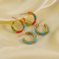 1 Pair Simple Style Round Enamel Plating 304 Stainless Steel 14K Gold Plated Earrings main image 4