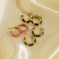 1 Pair Simple Style Round Enamel Plating 304 Stainless Steel 14K Gold Plated Earrings main image 3