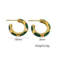 1 Pair Simple Style Round Enamel Plating 304 Stainless Steel 14K Gold Plated Earrings sku image 3