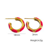 1 Pair Simple Style Round Enamel Plating 304 Stainless Steel 14K Gold Plated Earrings sku image 6
