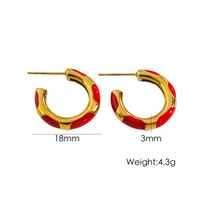 1 Pair Simple Style Round Enamel Plating 304 Stainless Steel 14K Gold Plated Earrings sku image 7