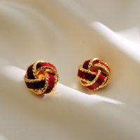 1 Pair Simple Style Round Enamel Plating Copper 18k Gold Plated Ear Studs main image 4