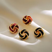 1 Pair Simple Style Round Enamel Plating Copper 18k Gold Plated Ear Studs main image 1