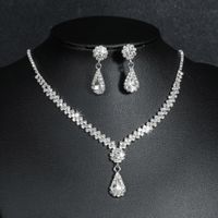 Fashion Water Droplets Tassel Artificial Crystal Metal Inlay Rhinestones Earrings Necklace 1 Set sku image 5