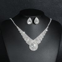 Fashion Water Droplets Tassel Artificial Crystal Metal Inlay Rhinestones Earrings Necklace 1 Set sku image 13