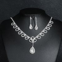 Fashion Water Droplets Tassel Artificial Crystal Metal Inlay Rhinestones Earrings Necklace 1 Set sku image 11
