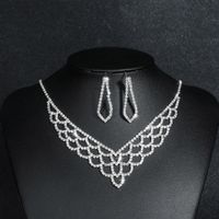 Fashion Water Droplets Tassel Artificial Crystal Metal Inlay Rhinestones Earrings Necklace 1 Set sku image 10