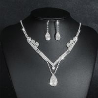 Fashion Water Droplets Tassel Artificial Crystal Metal Inlay Rhinestones Earrings Necklace 1 Set sku image 9