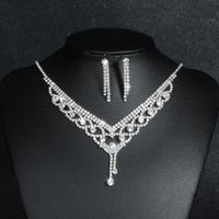 Fashion Water Droplets Tassel Artificial Crystal Metal Inlay Rhinestones Earrings Necklace 1 Set sku image 7