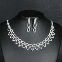 Fashion Water Droplets Tassel Artificial Crystal Metal Inlay Rhinestones Earrings Necklace 1 Set sku image 19