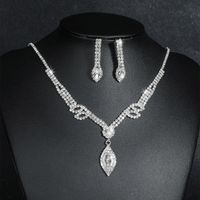 Fashion Water Droplets Tassel Artificial Crystal Metal Inlay Rhinestones Earrings Necklace 1 Set sku image 16