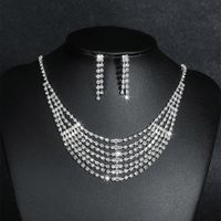 Fashion Water Droplets Tassel Artificial Crystal Metal Inlay Rhinestones Earrings Necklace 1 Set sku image 20
