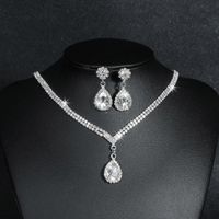 Fashion Water Droplets Tassel Artificial Crystal Metal Inlay Rhinestones Earrings Necklace 1 Set sku image 21