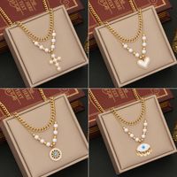 Wholesale Commute Heart Shape 304 Stainless Steel Copper Plating 18K Gold Plated Turquoise Zircon Pendant Necklace main image 1