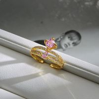 Lady Round Copper Inlay Zircon Open Rings main image 4