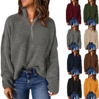 Women's Sweater Long Sleeve Sweaters & Cardigans Zipper Elegant British Style Solid Color main image 6