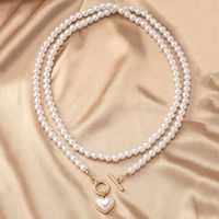 Elegant Classical Heart Shape Artificial Pearl Alloy Beaded Plating Women's Pendant Necklace main image 3