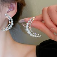 1 Paire Style Simple Brillant Couleur Unie Placage Incruster Alliage Perles Artificielles Strass Boucles D'oreilles main image 4
