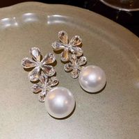 1 Pair Sweet Flower Inlay Alloy Artificial Pearls Rhinestones Drop Earrings main image 9