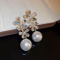 1 Pair Sweet Flower Inlay Alloy Artificial Pearls Rhinestones Drop Earrings main image 5