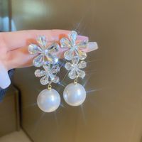 1 Pair Sweet Flower Inlay Alloy Artificial Pearls Rhinestones Drop Earrings main image 6