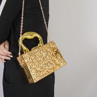 امرأة سبيكة اللون الصامد الأساسي نمط خمر مربع قفل حقيبة كتف حقيبة يد حقيبة سلسلة main image 4
