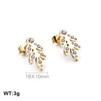 1 Pair Simple Style Leaf Inlay Stainless Steel Zircon 18K Gold Plated Ear Studs main image 2