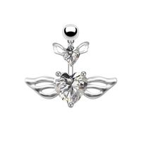 1 Piece Belly Rings Elegant Luxurious Classic Style Heart Shape Wings Butterfly 316 Stainless Steel  Alloy Epoxy Plating Inlay Rhinestones Glass White Gold Plated main image 7