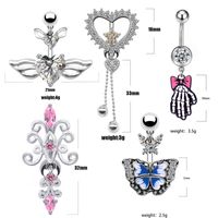 1 Piece Belly Rings Elegant Luxurious Classic Style Heart Shape Wings Butterfly 316 Stainless Steel  Alloy Epoxy Plating Inlay Rhinestones Glass White Gold Plated main image 2