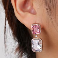 1 Pair Elegant Baroque Style Shiny Rectangle Plating Inlay Copper Zircon White Gold Plated Drop Earrings main image 1