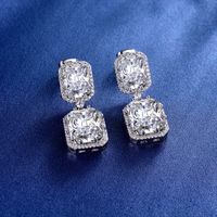 1 Par Elegante Estilo Barroco Brillante Rectángulo Enchapado Embutido Cobre Circón Blanco Oro Plateado Pendientes De Gota sku image 1