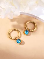 1 Pair Classic Style Round Plating Inlay 304 Stainless Steel Zircon 14K Gold Plated Drop Earrings sku image 3