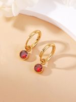 1 Pair Classic Style Round Plating Inlay 304 Stainless Steel Zircon 14K Gold Plated Drop Earrings sku image 5