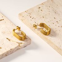 1 Pair Elegant French Style Classic Style U Shape Patchwork Plating Metal 304 Stainless Steel 14K Gold Plated Ear Studs main image 4