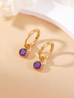1 Pair Classic Style Round Plating Inlay 304 Stainless Steel Zircon 14K Gold Plated Drop Earrings sku image 4