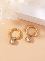 1 Pair Classic Style Round Plating Inlay 304 Stainless Steel Zircon 14K Gold Plated Drop Earrings sku image 7