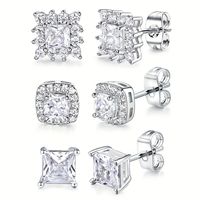 1 Set Luxurious Shiny Square Plating Inlay Copper Zircon White Gold Plated Ear Studs main image 3