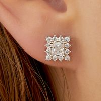 1 Set Luxurious Shiny Square Plating Inlay Copper Zircon White Gold Plated Ear Studs main image 4