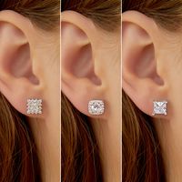 1 Set Luxurious Shiny Square Plating Inlay Copper Zircon White Gold Plated Ear Studs main image 1