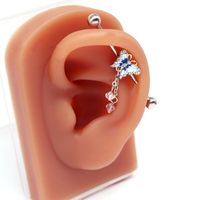 1 Piece Ear Cartilage Rings & Studs IG Style Elegant Star Moon Butterfly 316 Stainless Steel  Alloy Plating Inlay Rhinestones White Gold Plated Gold Plated main image 6