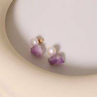 1 Paar Elegant Einfacher Stil Geometrisch Perle Süßwasserperle Amethyst 18 Karat Vergoldet Tropfenohrringe main image 4