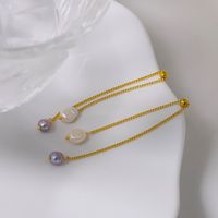 1 Pair Elegant Simple Style Geometric Tassel Freshwater Pearl 18k Gold Plated Drop Earrings main image 3
